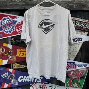 Size L - Vtg Nike‎ Baseball TShirt Men's Faded Gray 00s Center Swoosh Check Logo
